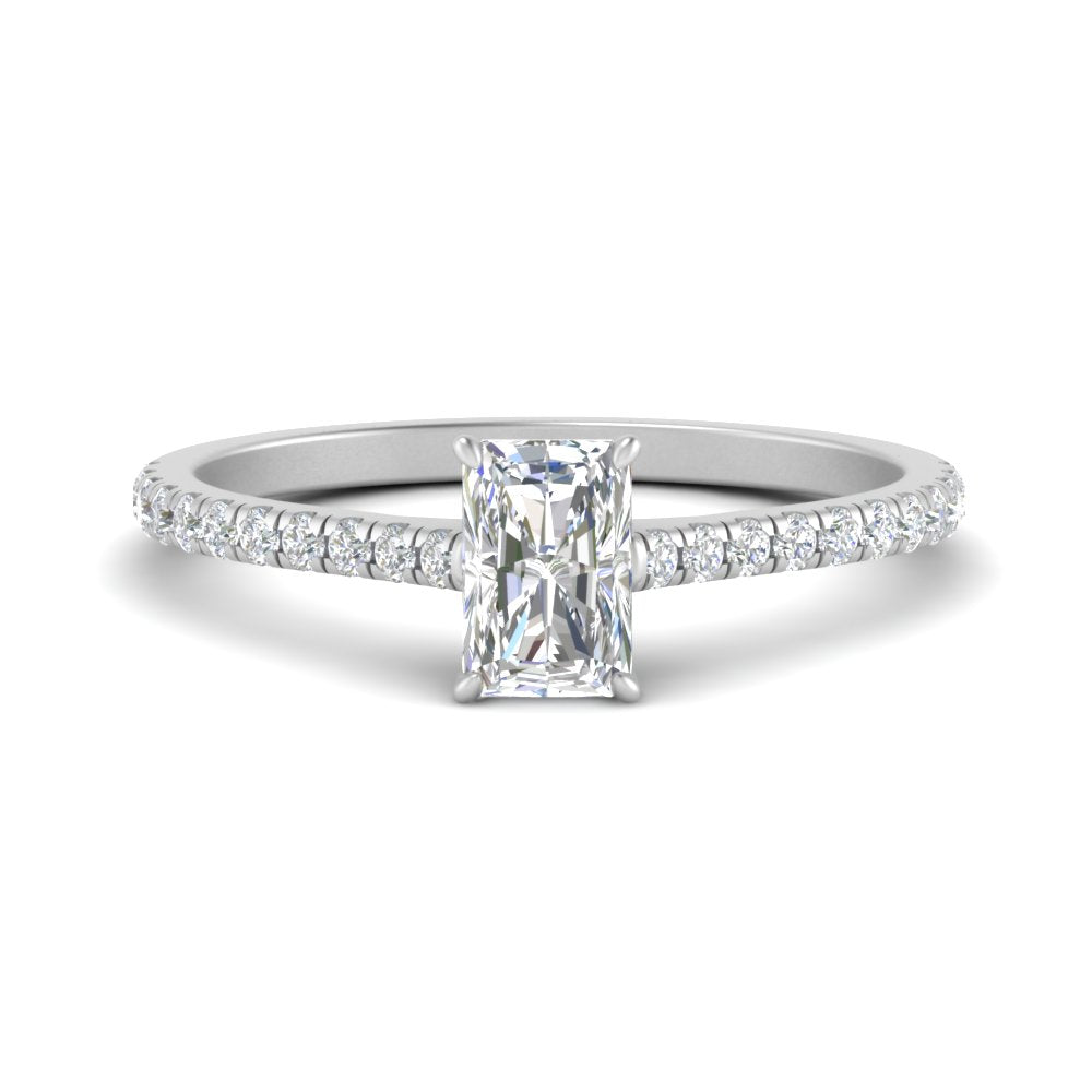 Radiant Cut Lab diamond Side Stone Engagement Rings 14K White Gold