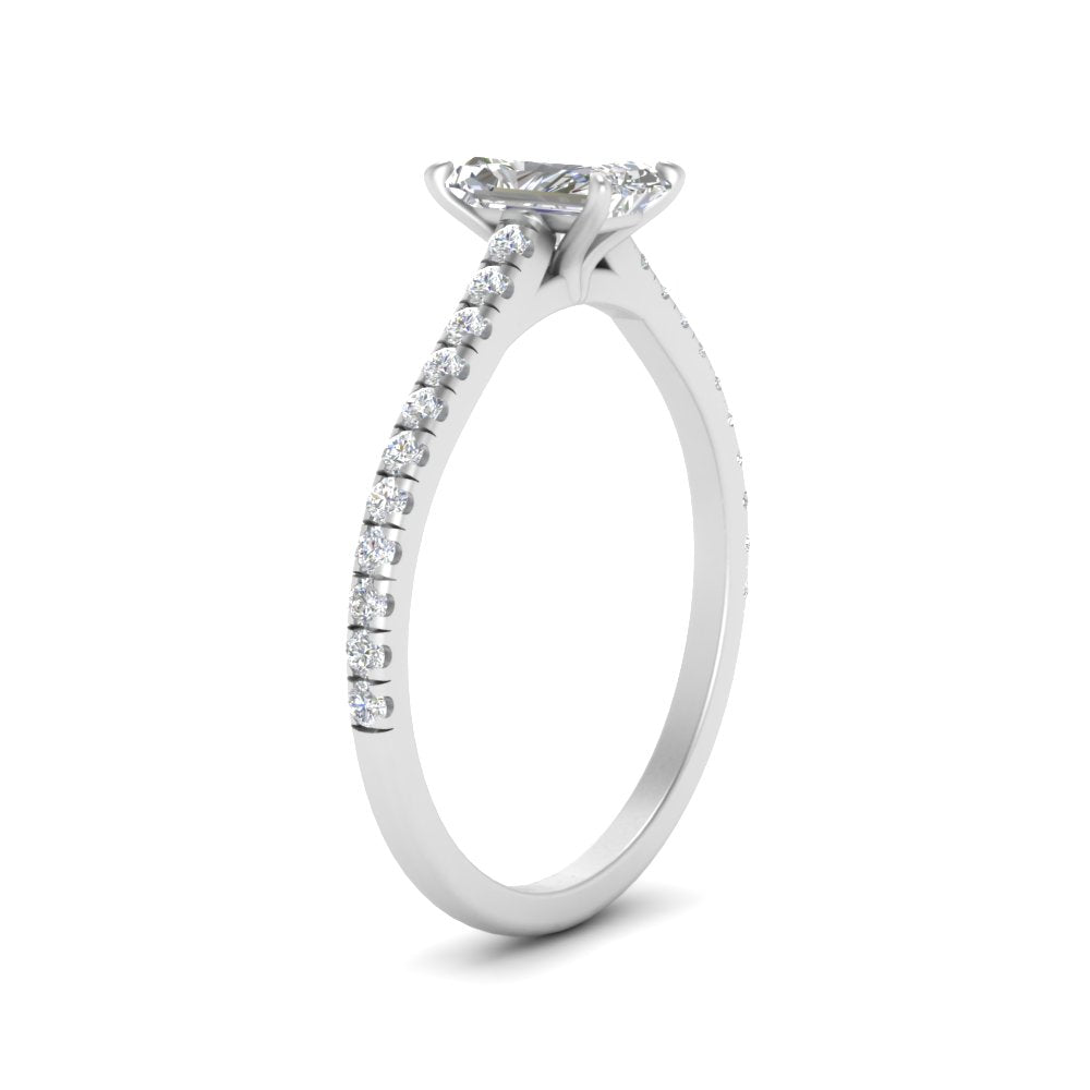 Radiant Cut Lab diamond Side Stone Engagement Rings 14K White Gold