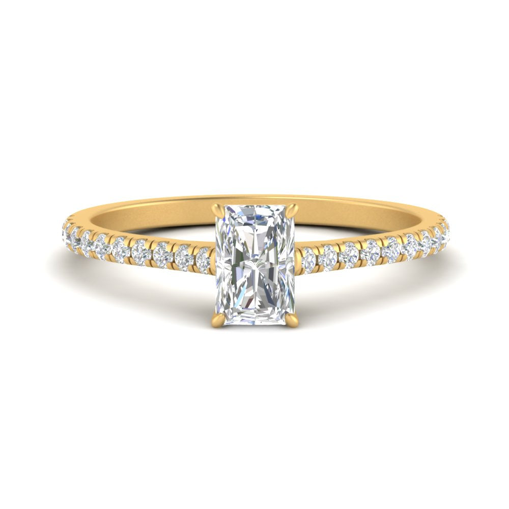 Radiant Cut Lab diamond Side Stone Engagement Rings 14K Yellow Gold