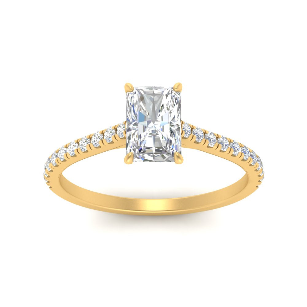 Radiant Cut Lab diamond Side Stone Engagement Rings 14K Yellow Gold