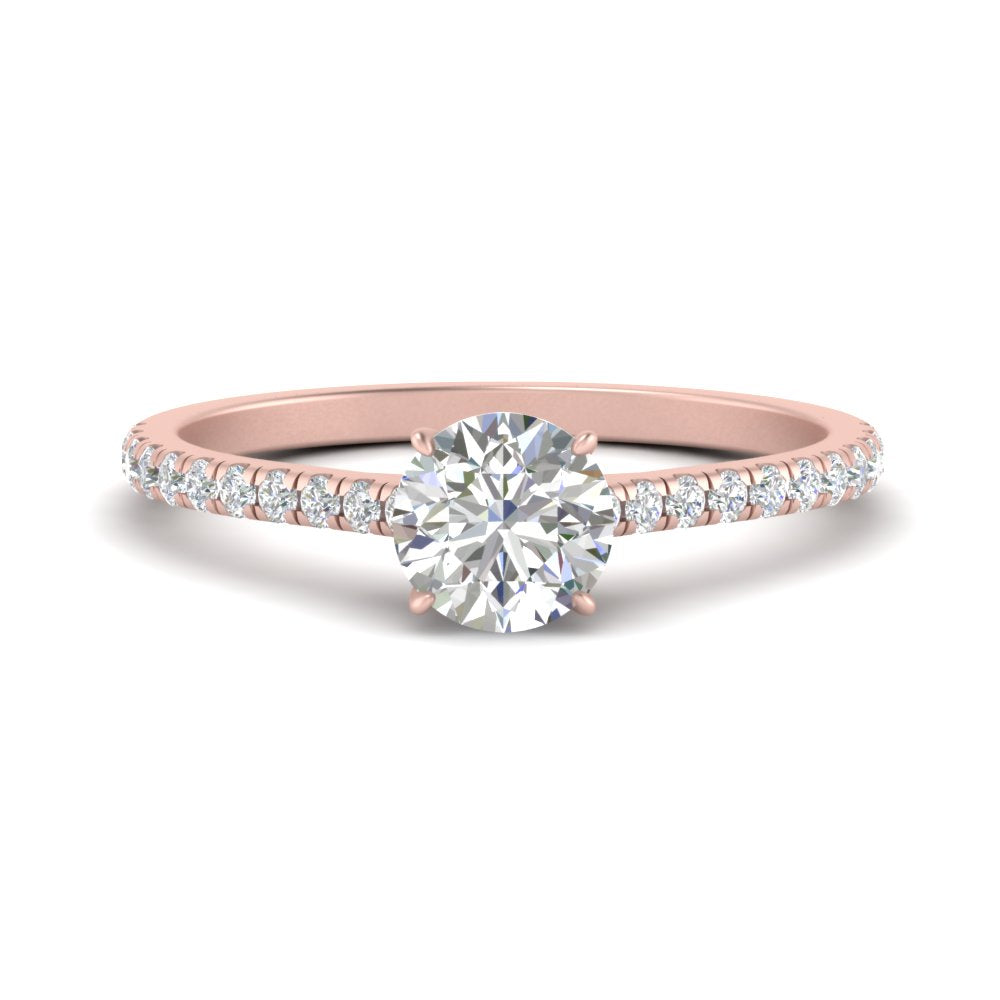 Round Cut Lab diamond Side Stone Engagement Rings 14K Rose Gold