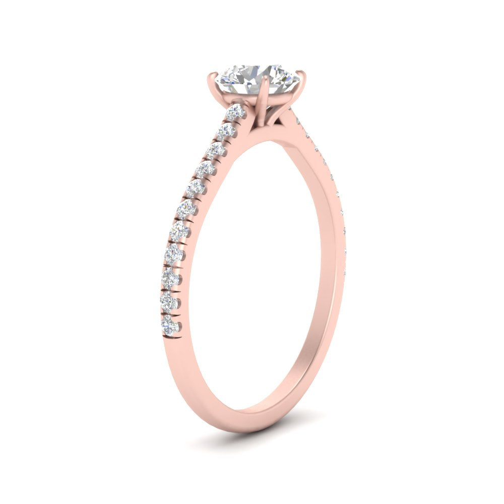 Round Cut Lab diamond Side Stone Engagement Rings 14K Rose Gold
