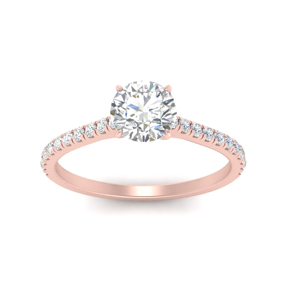 Round Cut Lab diamond Side Stone Engagement Rings 14K Rose Gold