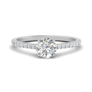 Round Cut Lab diamond Side Stone Engagement Rings 14K White Gold