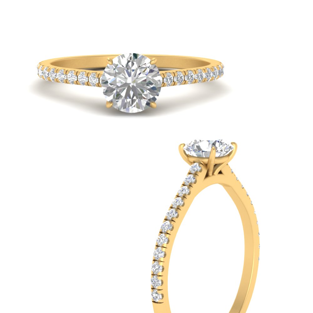 Round Cut Lab diamond Side Stone Engagement Rings 14K Yellow Gold