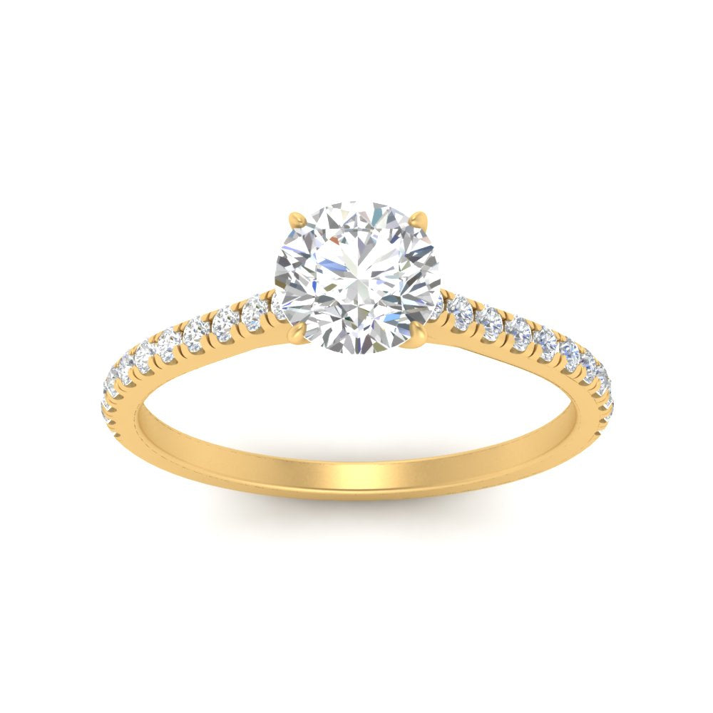 Round Cut Lab diamond Side Stone Engagement Rings 14K Yellow Gold
