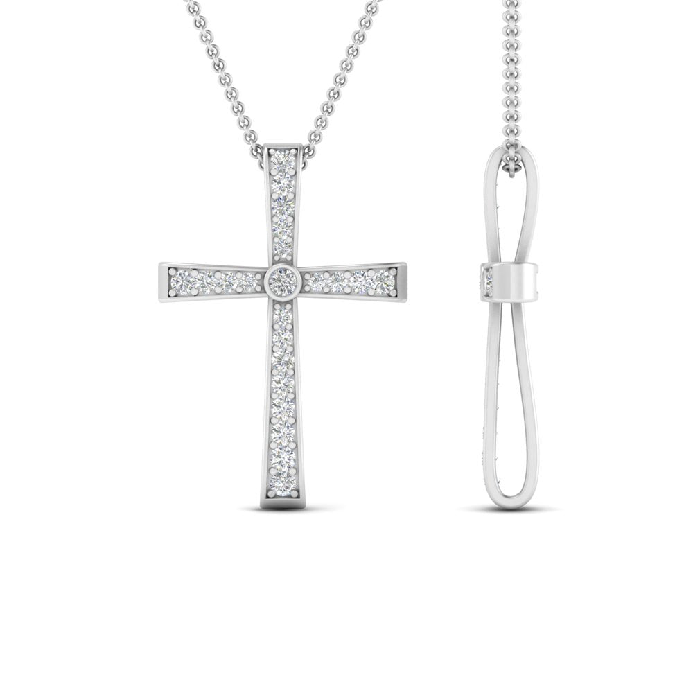 Lab Diamond Graduated Cross Pendant Necklace 14K Gold