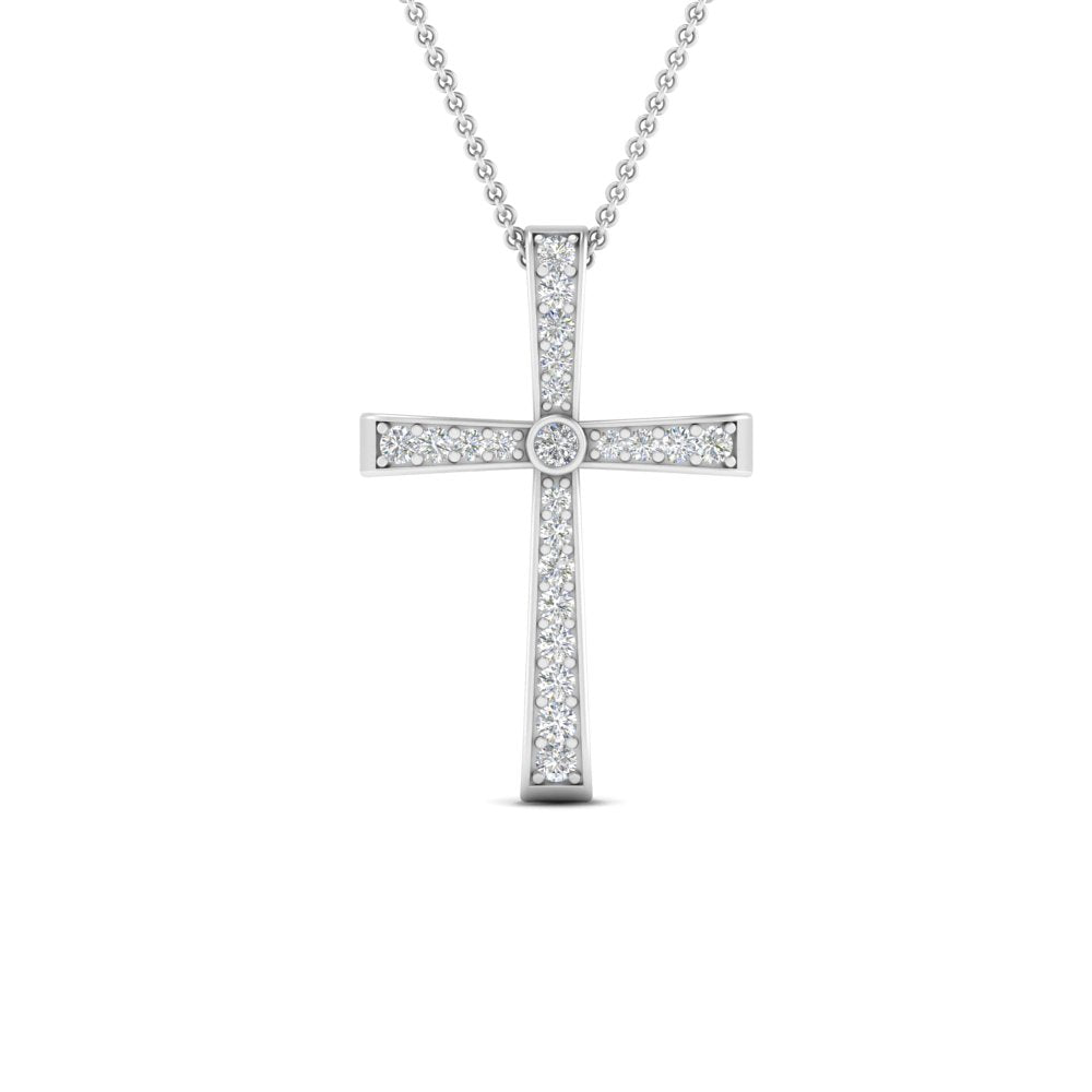 Lab Diamond Graduated Cross Pendant Necklace 14K Gold