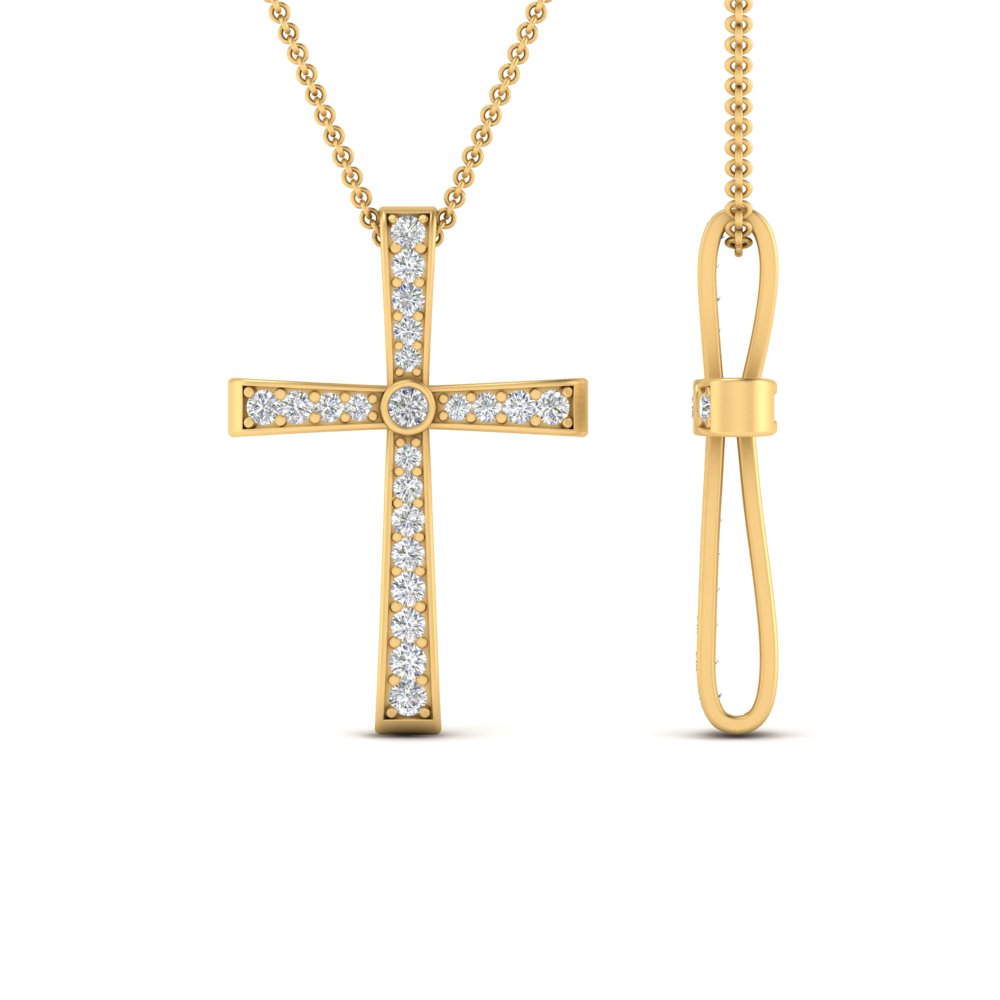 Lab Diamond Graduated Cross Pendant Necklace 14K Gold