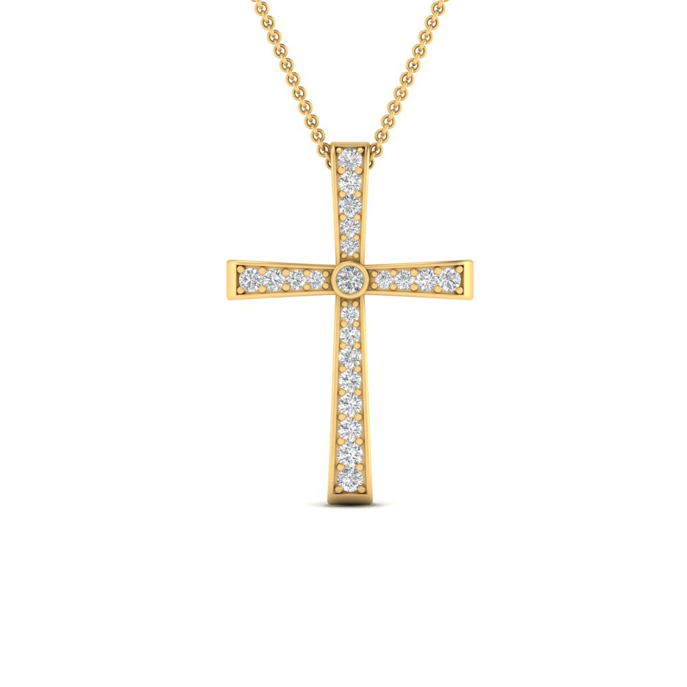 Lab Diamond Graduated Cross Pendant Necklace 14K Gold