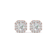 Asscher Cut Halo Stud Earring For Women In 14K Rose Gold | Cuts & Carat