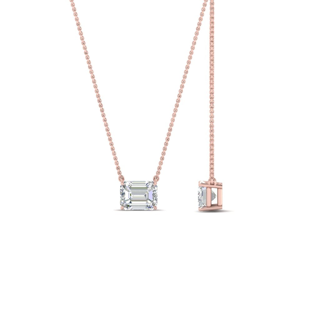 0.25 Ctw To 1 Ctw Emerald Lab Diamond East West Solitaire Pendant For Women 14K Gold