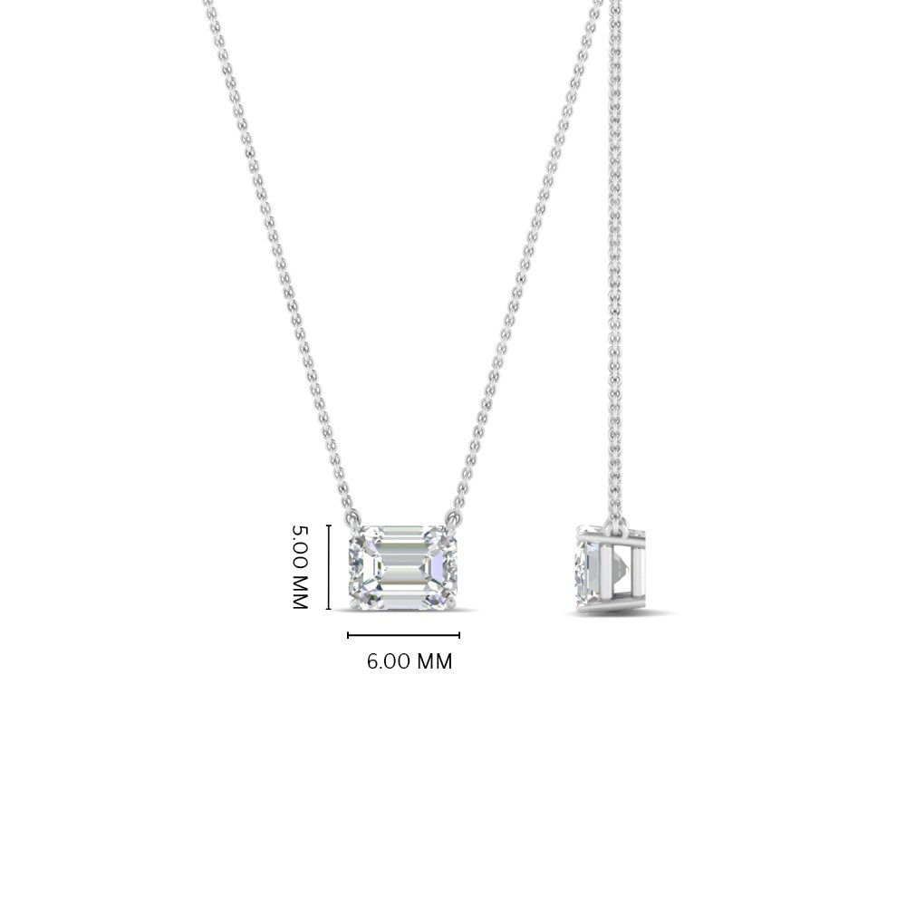 Emerald Cut Lab Diamond East West Solitaire Pendant For Women