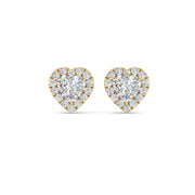 Halo Heart Stud Lab Diamond Earring For Women In 14K Yellow Gold | Cuts & Carat
