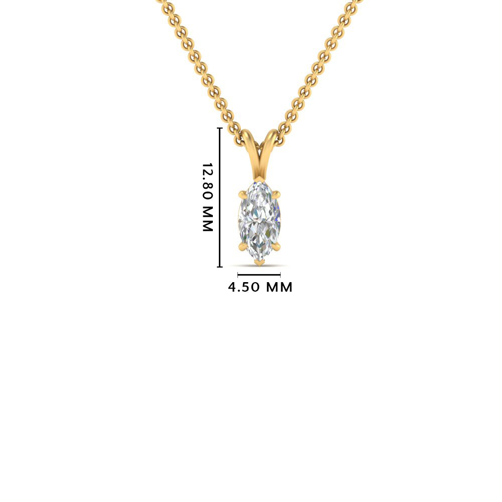 Marquise Lab Diamond Solitaire Pendant For Women 14K Gold