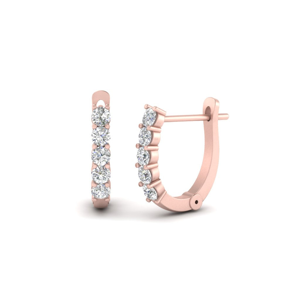 Lab Diamond Round Cut Small Hoop Women Earrings In 14k Rose Gold | Cuts & Carat