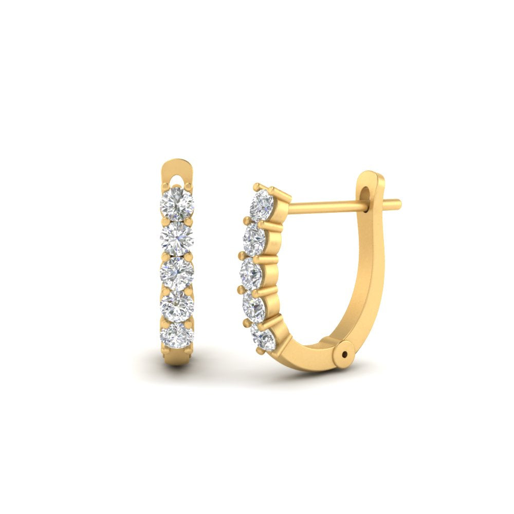 Lab Diamond Round Cut Small Hoop Women Earrings In 14k Yellow Gold | Cuts & Carat