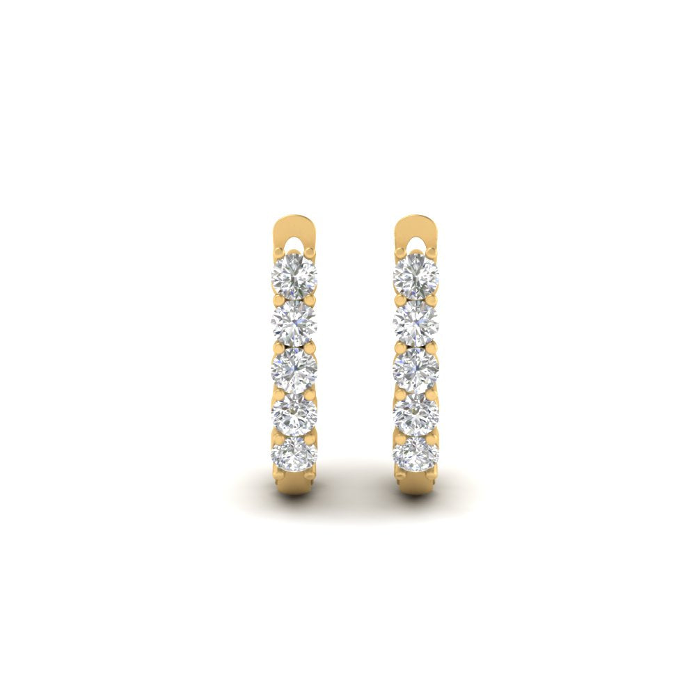 Lab Diamond Round Cut Small Hoop Women Earrings In 14k Yellow Gold | Cuts & Carat