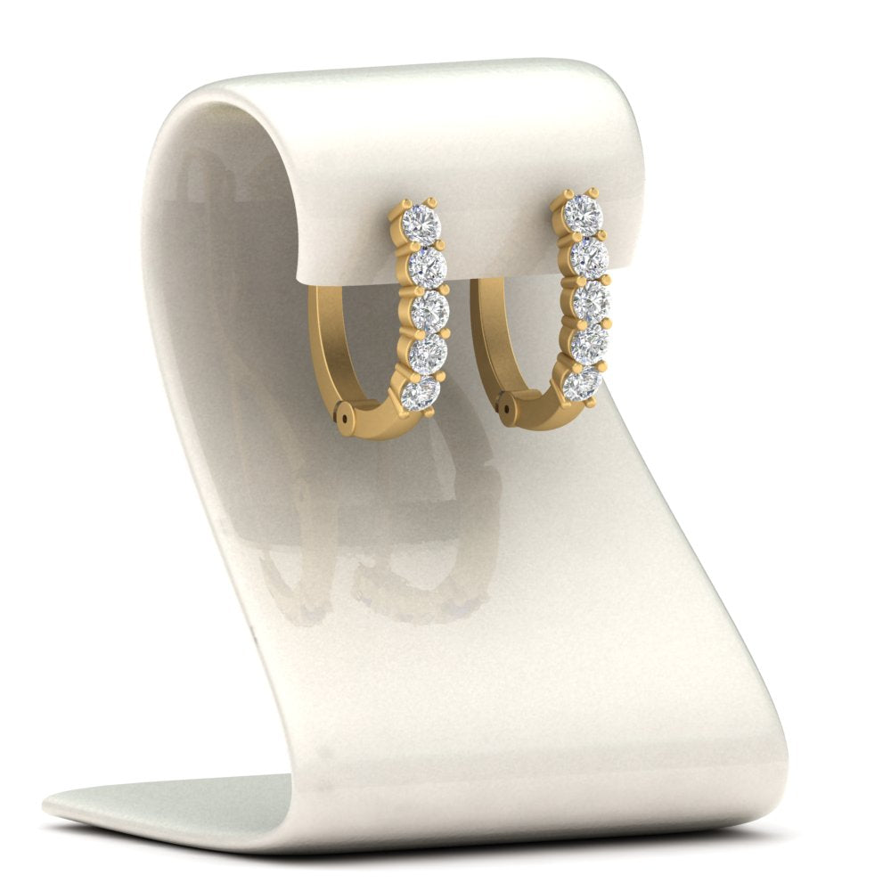 Lab Diamond Round Cut Small Hoop Women Earrings In 14k Yellow Gold | Cuts & Carat