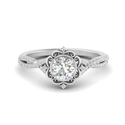 Lab Round Cut Diamond Halo Twisted Engagement Rings 14K White Gold