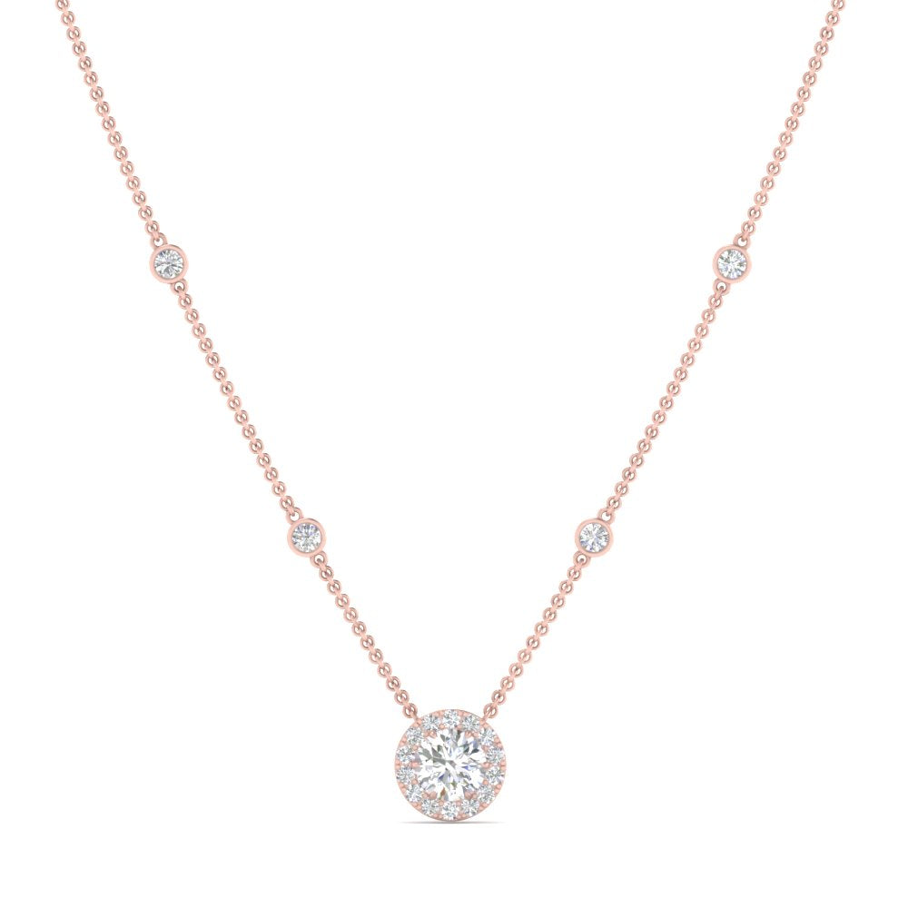 Lab Diamond Round Halo With Bezel Station Necklace
