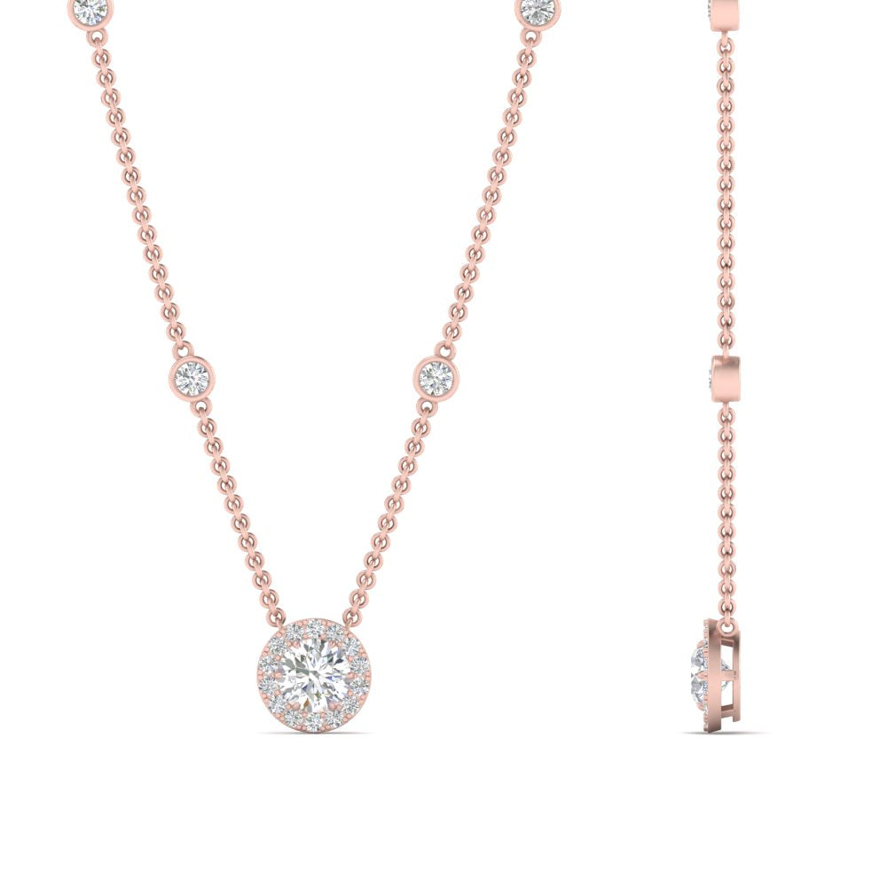 Lab Diamond Round Halo With Bezel Station Necklace