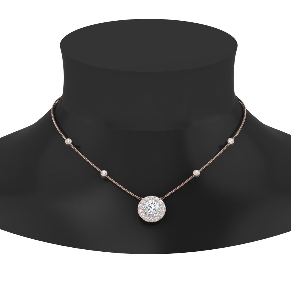 Lab Diamond Round Halo With Bezel Station Necklace