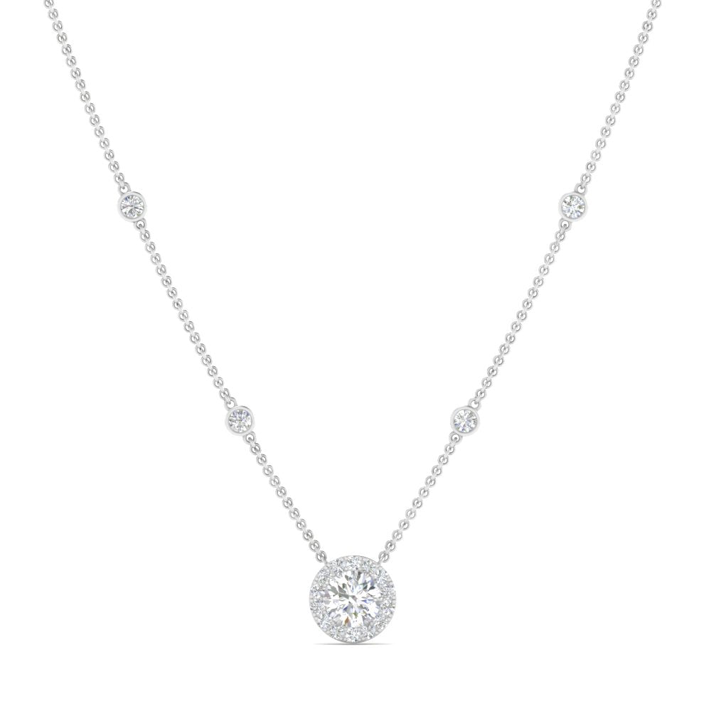 Lab Diamond Round Halo With Bezel Station Necklace