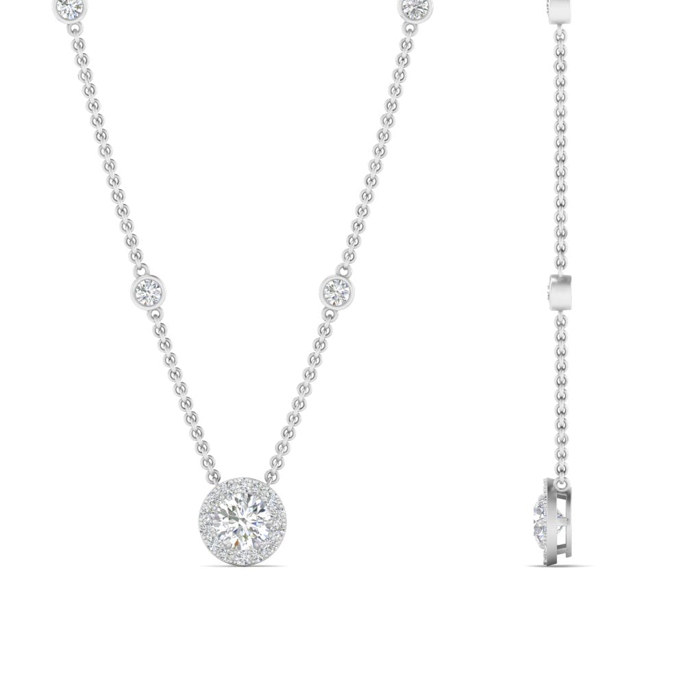 Lab Diamond Round Halo With Bezel Station Necklace