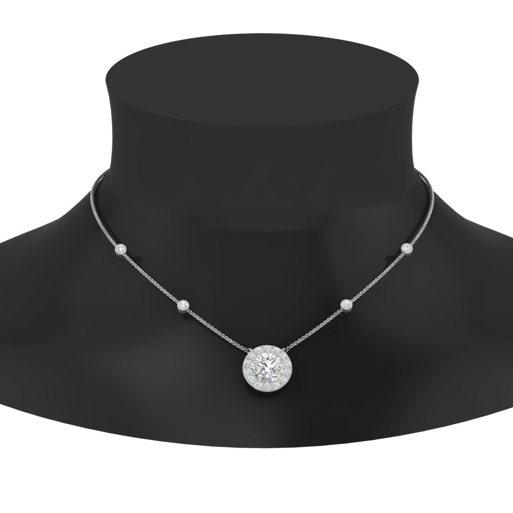 Lab Diamond Round Halo With Bezel Station Necklace