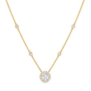 0.45 Ctw Round Cut Lab Diamond Halo With Bezel Station Pendant Necklace For Women 14K Gold
