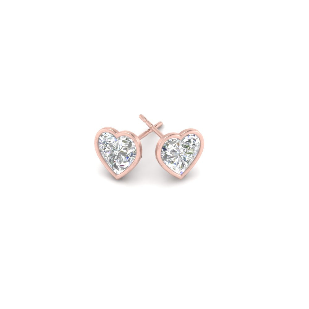 0.50 To 4 Carat Lab Diamond Heart Stud Bezel Set Earring For Women 14K Gold