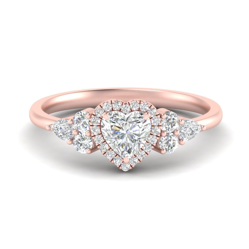 Lab Heart Cut diamond Halo Engagement Rings 14K Rose Gold