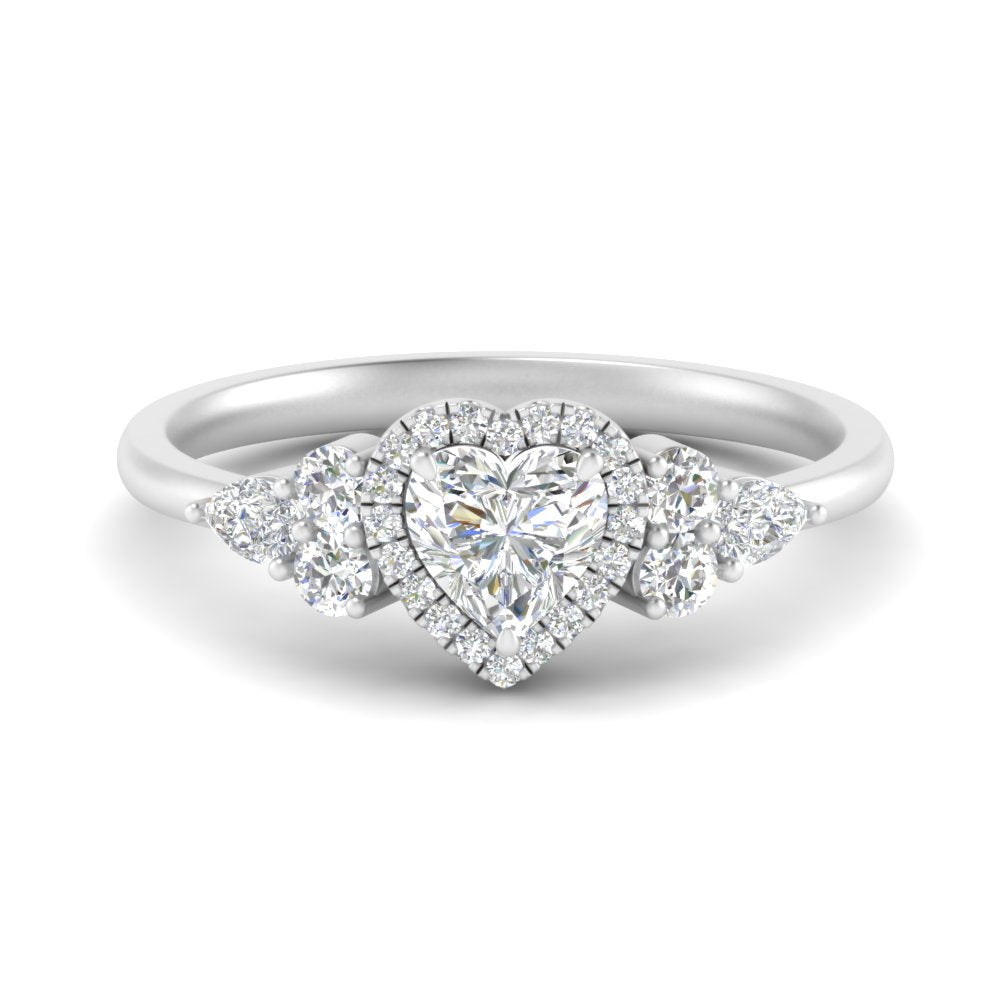 Lab Heart Cut diamond Halo Engagement Rings 14K White Gold