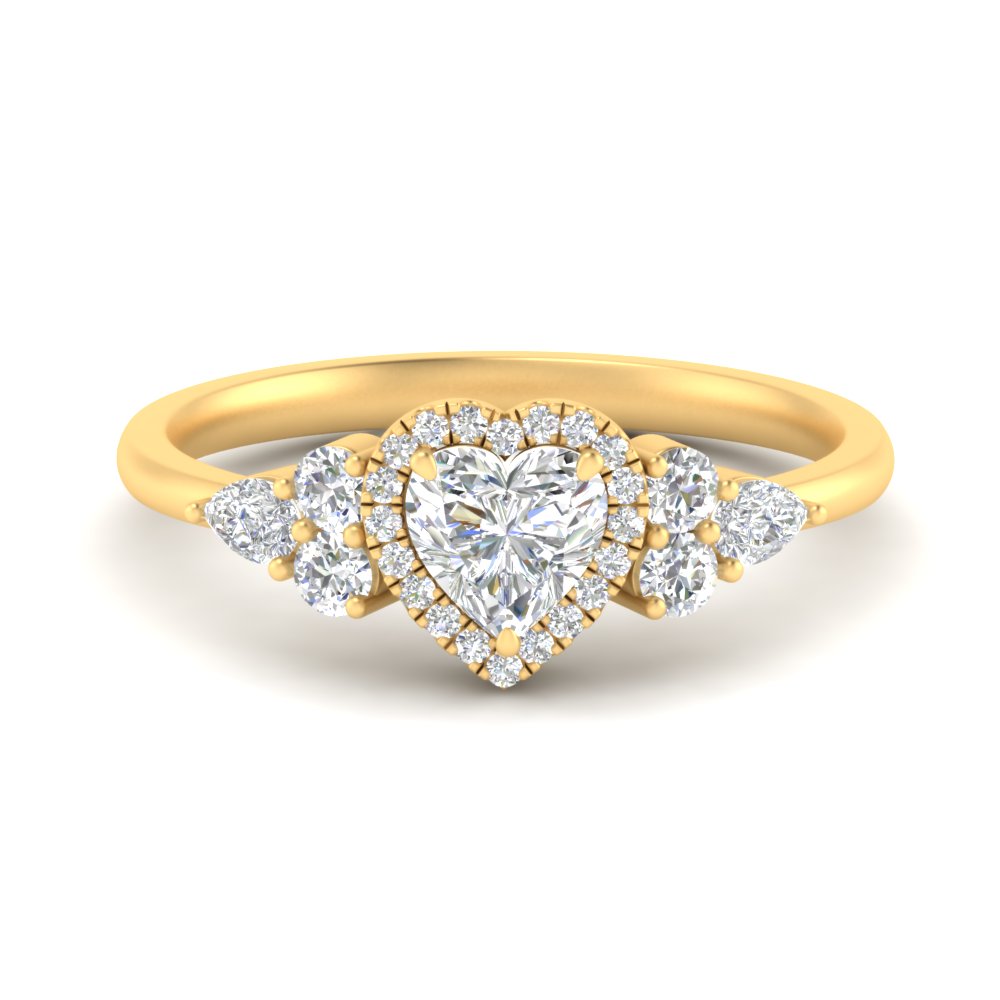 Lab Heart Cut diamond Halo Engagement Rings 14K Yellow Gold