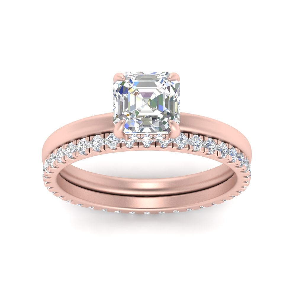 0.50 To 5 Carat Eternity Wedding Band Hidden Halo  Lab Diamond Ring With 14K Gold