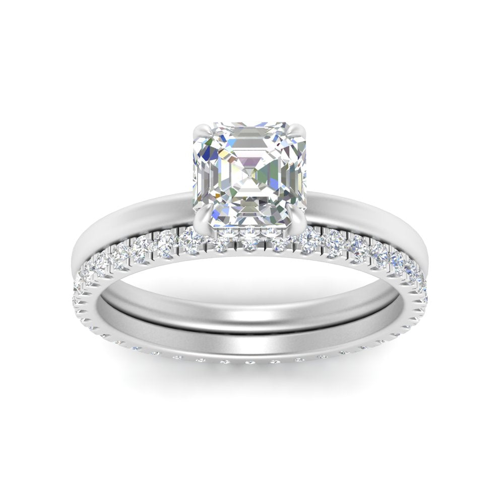 0.50 To 5 Carat Eternity Wedding Band Hidden Halo  Lab Diamond Ring With 14K Gold