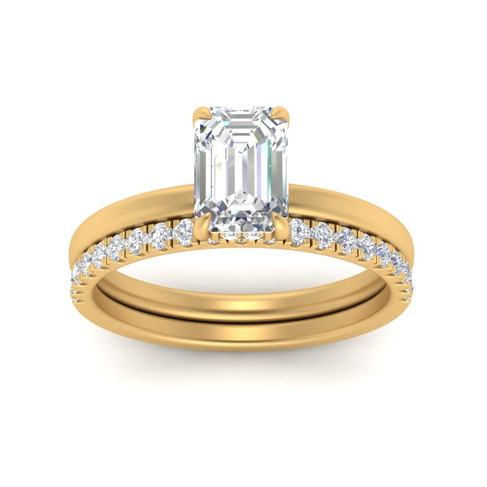 IGI certified 0.50 To 5 Carat Lab Diamond Hidden Halo Ring With Half Eternity Band 14K Gold