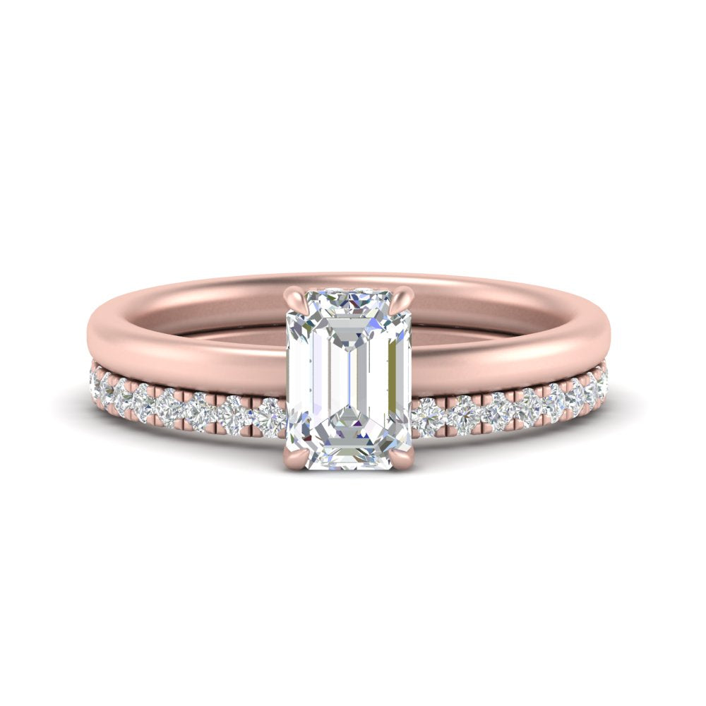0.50 To 5 Carat Lab Diamond Hidden Halo Ring With Eternity Wedding Band 14K Gold
