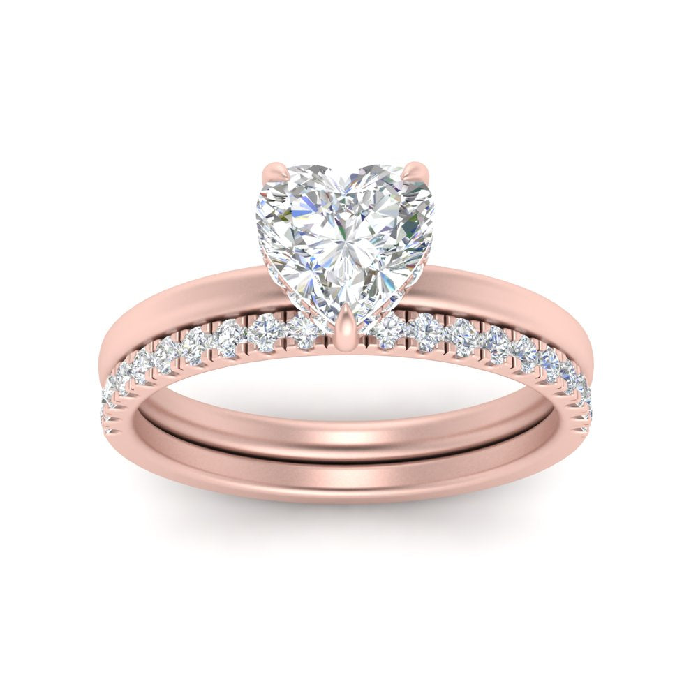 1/2 To 5 Carat Half Eternity Wedding Band with Lab Diamond Hidden Halo Ring 14K Gold