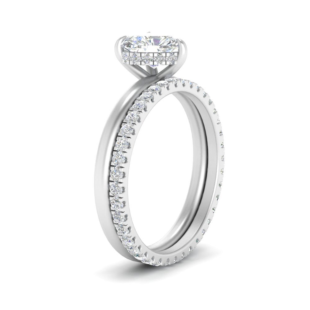 0.50 To 5 Carat Eternity Wedding Band Hidden Halo  Lab Diamond Ring With 14K Gold