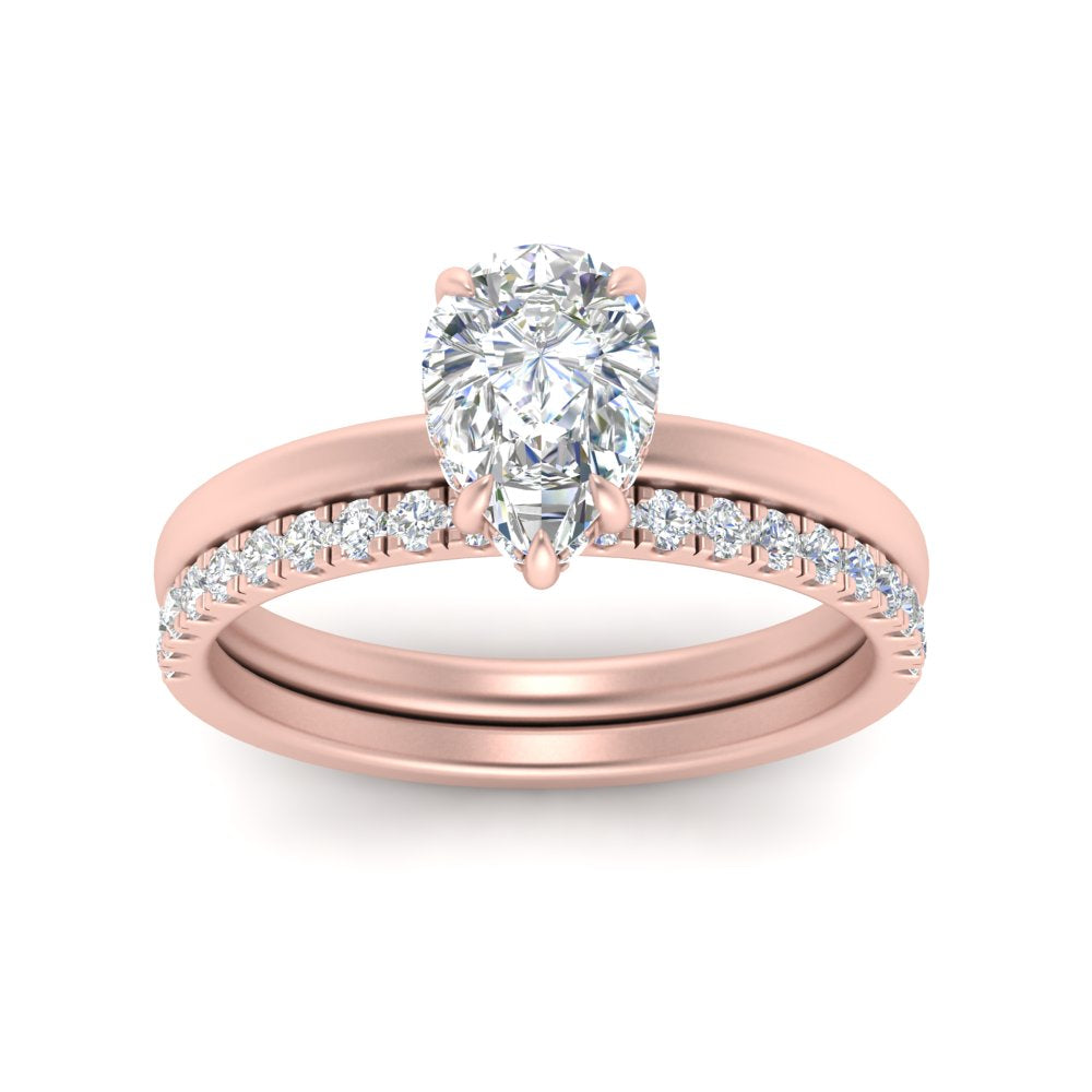 IGI certified 0.50 To 5 Carat Lab Diamond Hidden Halo Ring With Half Eternity Band 14K Gold