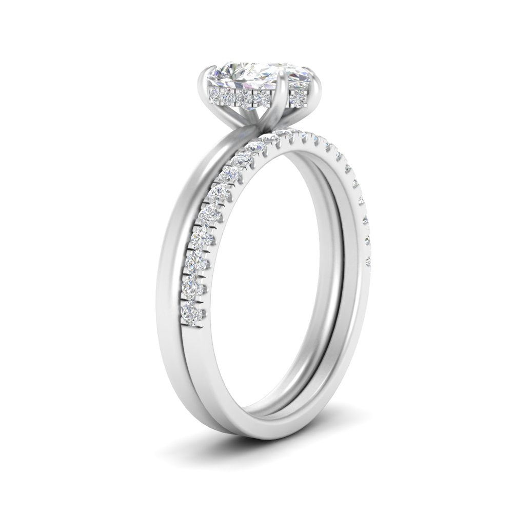 IGI certified 0.50 To 5 Carat Lab Diamond Hidden Halo Ring With Half Eternity Band 14K Gold
