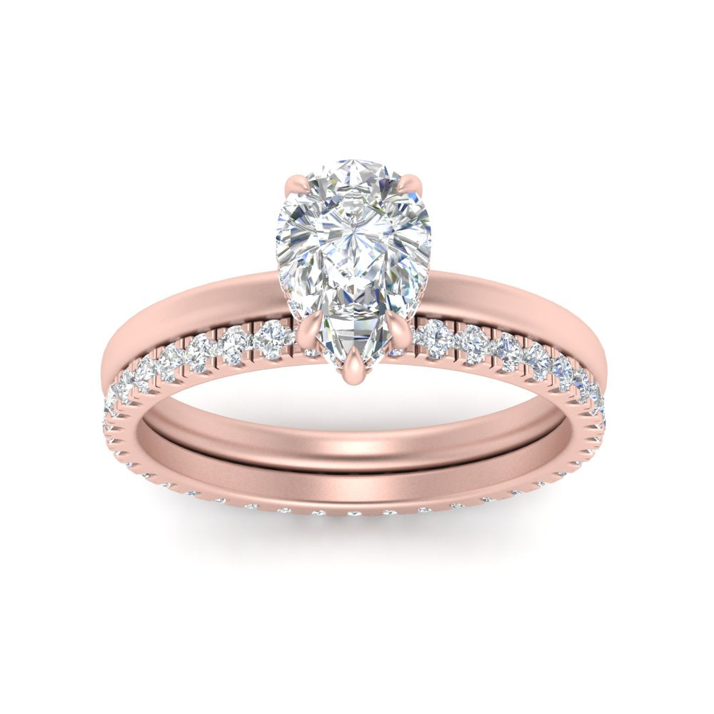 0.50 To 5 Carat Lab Diamond Hidden Halo Ring With Eternity Wedding Band 14K Gold