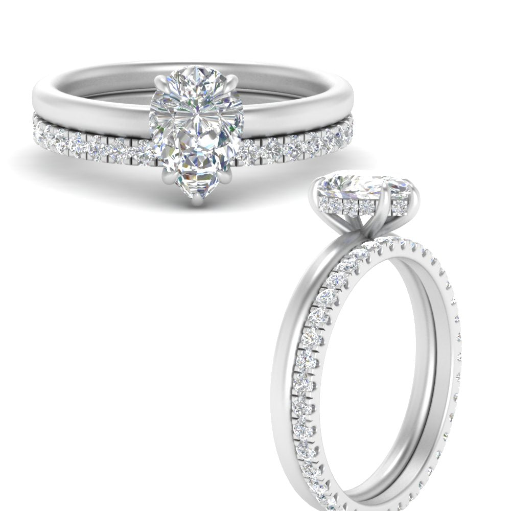 0.50 To 5 Carat Lab Diamond Hidden Halo Ring With Eternity Wedding Band 14K Gold