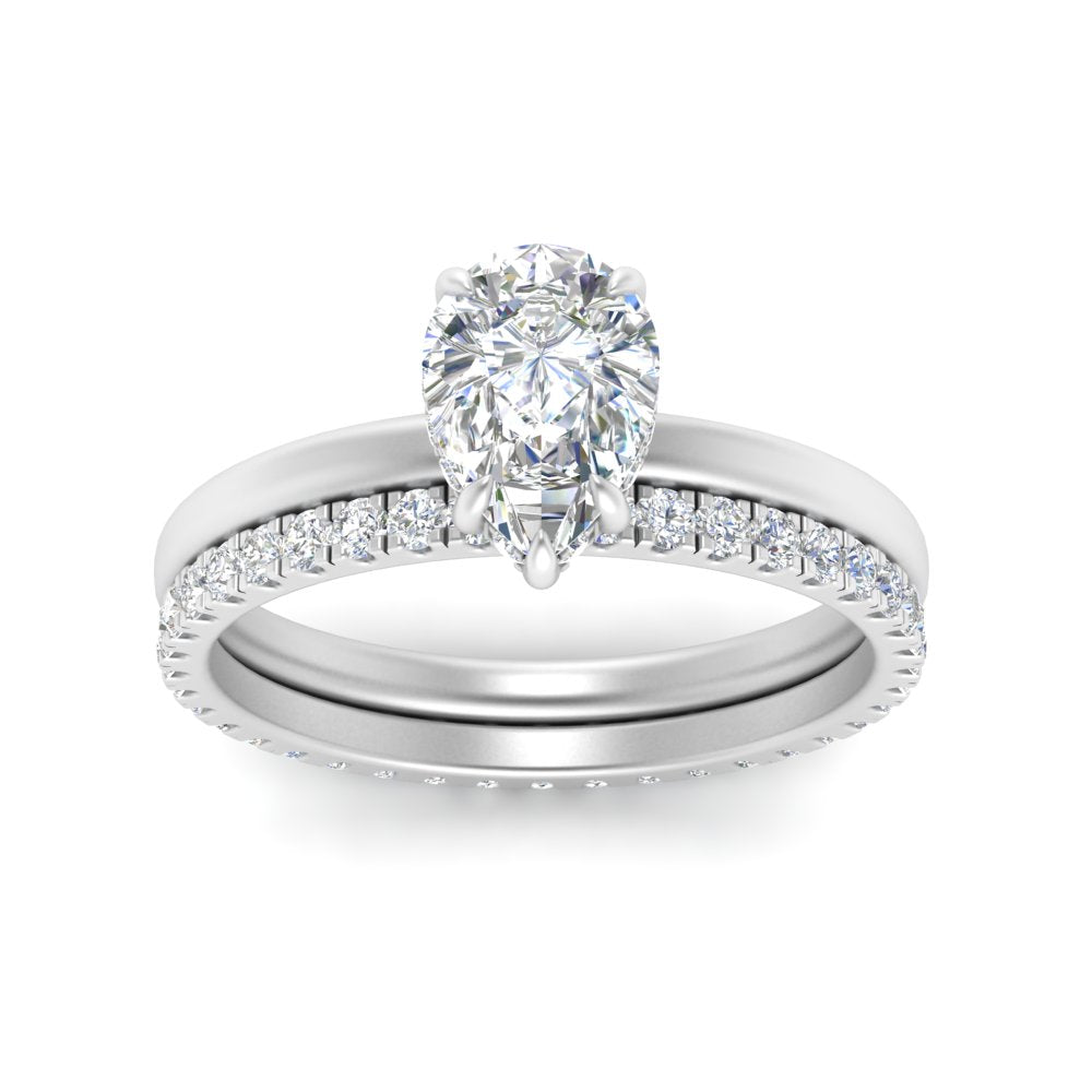 0.50 To 5 Carat Lab Diamond Hidden Halo Ring With Eternity Wedding Band 14K Gold