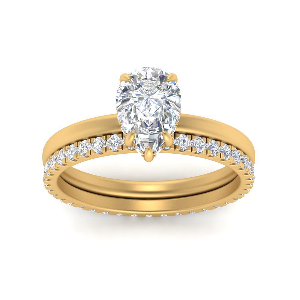0.50 To 5 Carat Lab Diamond Hidden Halo Ring With Eternity Wedding Band 14K Gold