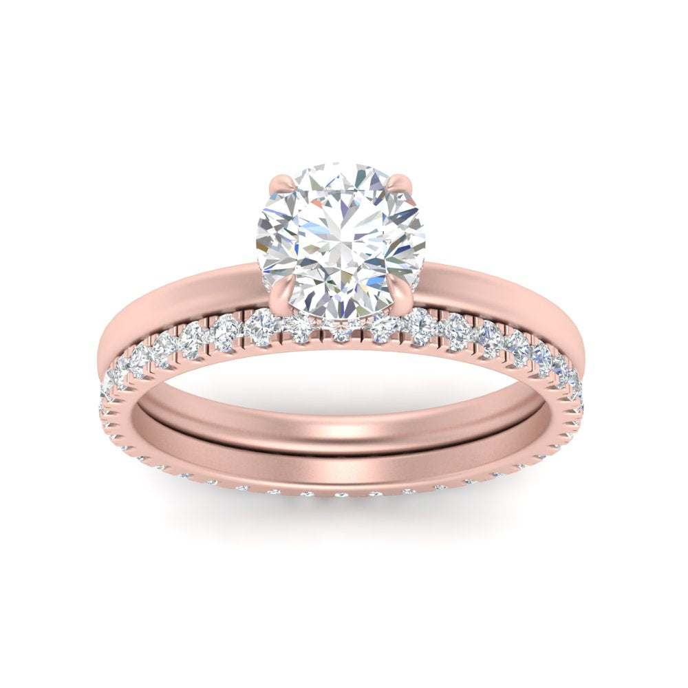 1/2 To 5 Carat Hidden Halo Ring Eternity Lab Diamond Wedding Band 14K Gold