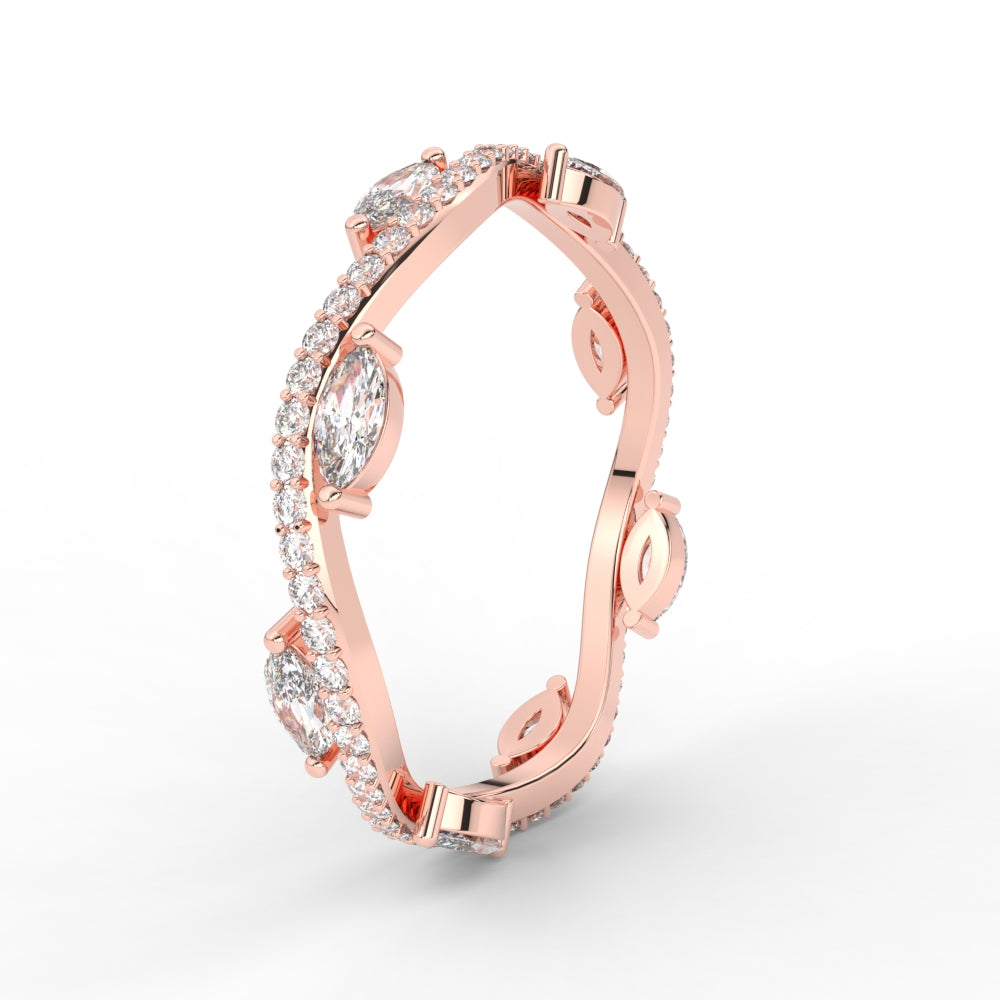 1.15 Ct Leaf on Vine Wedding Band with Marquise Diamond
