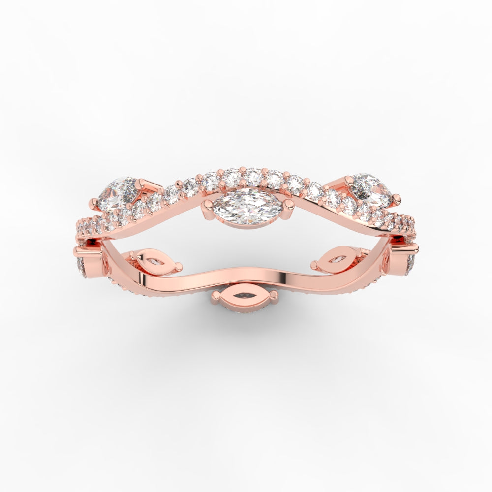 1.15 Ct Leaf on Vine Wedding Band with Marquise Diamond